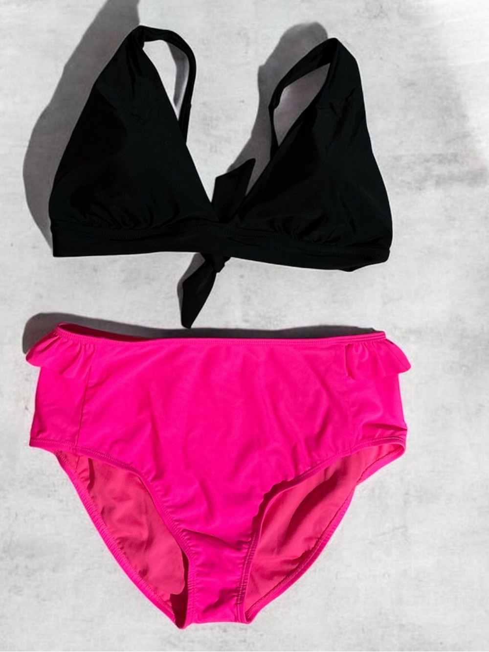 Two-Piece Women's Bikini Set in Black & Hot Pink